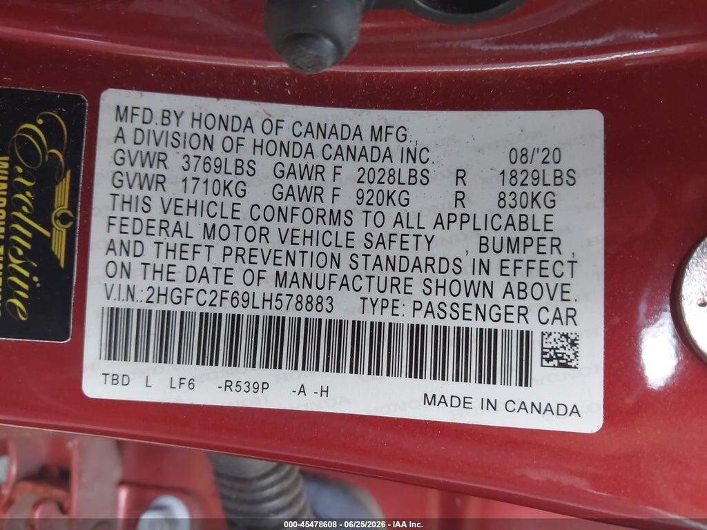 2HGFC2F69LH578883 2020 HONDA CIVIC photo no. 9