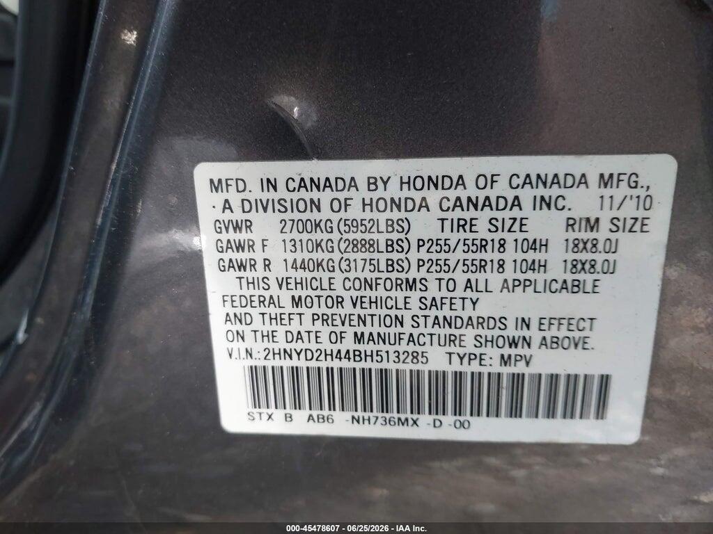 2HNYD2H44BH513285 2011 ACURA MDX photo no. 9