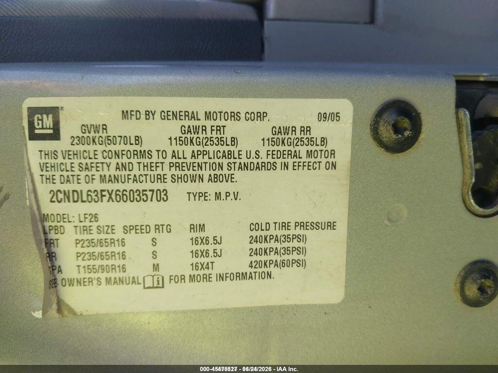 2CNDL63FX66035703 2006 CHEVROLET EQUINOX photo no. 9