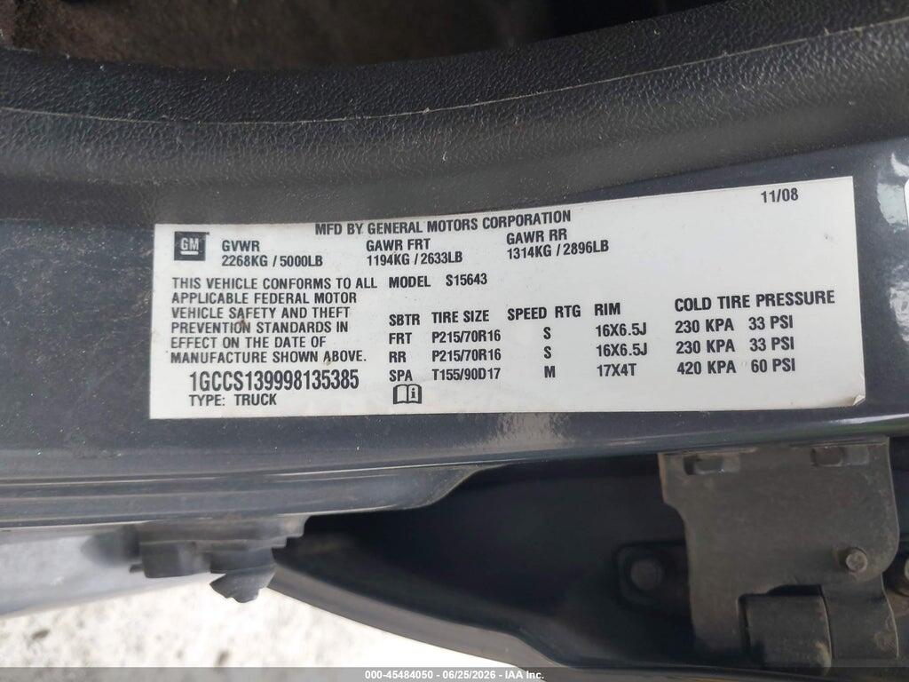 1GCCS139998135385 2009 CHEVROLET COLORADO photo no. 9