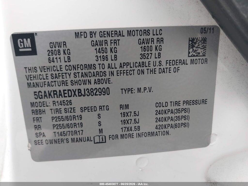 5GAKRAEDXBJ382990 2011 BUICK ENCLAVE photo no. 9