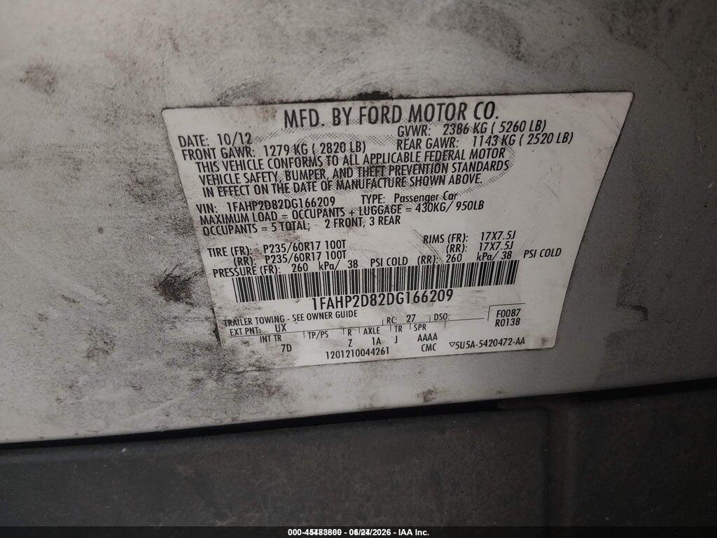 1FAHP2D82DG166209 2013 FORD TAURUS photo no. 9