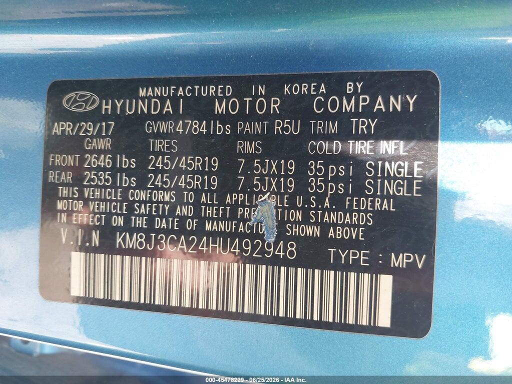 KM8J3CA24HU492948 2017 HYUNDAI TUCSON photo no. 9