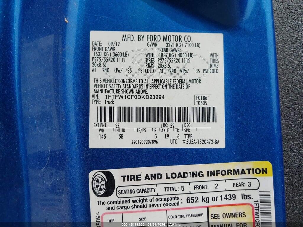 1FTFW1CF0DKD23294 2013 FORD F-150 photo no. 9