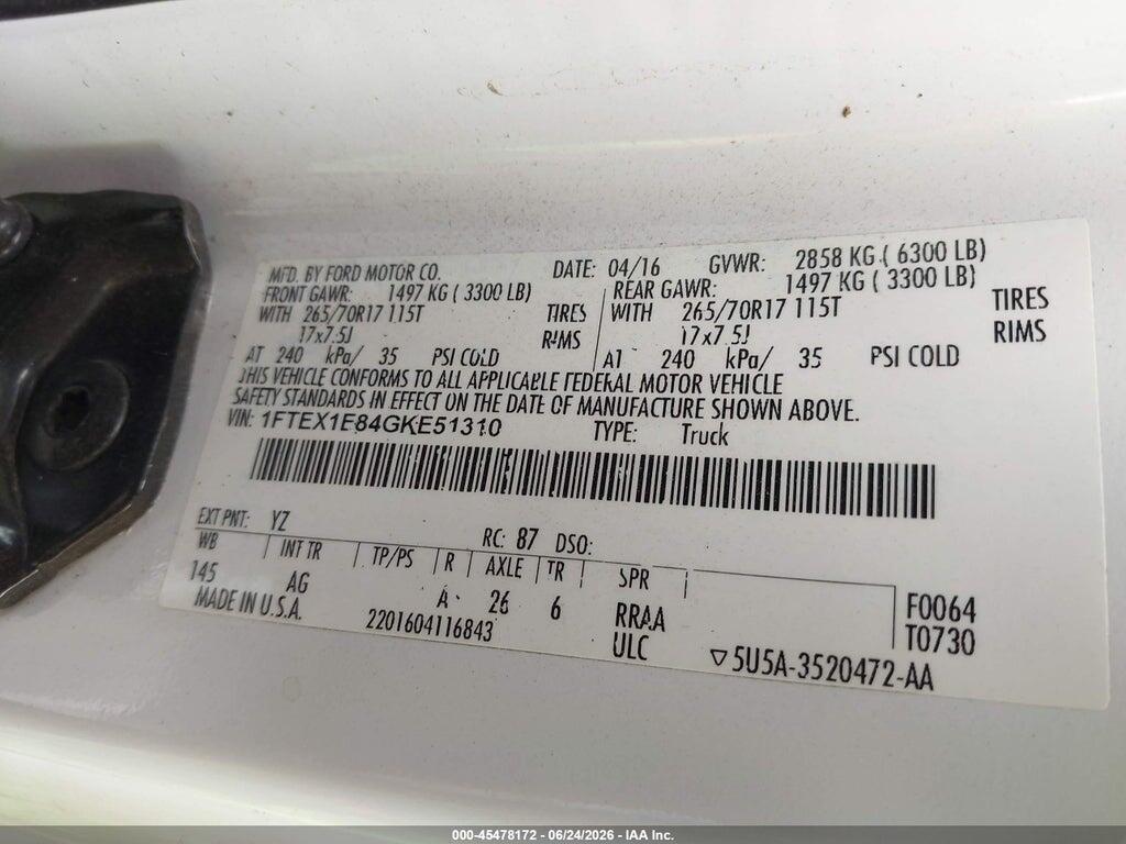 1FTEX1E84GKE51310 2016 FORD F-150 photo no. 9