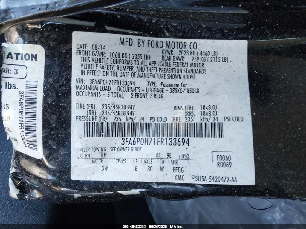 3FA6P0H71FR133694 2015 FORD FUSION photo no. 9