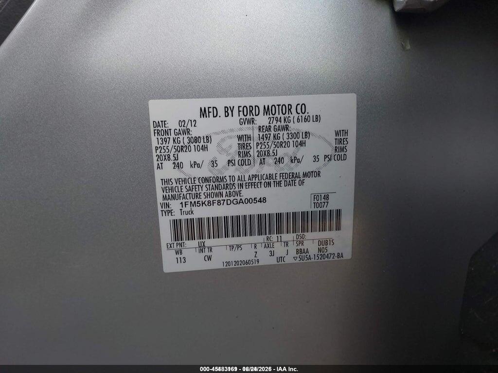 1FM5K8F87DGA00548 2013 FORD EXPLORER photo no. 9