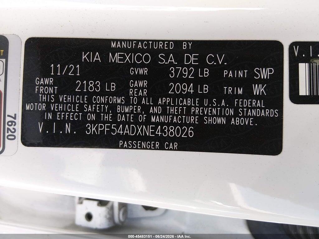 3KPF54ADXNE438026 2022 KIA FORTE photo no. 9