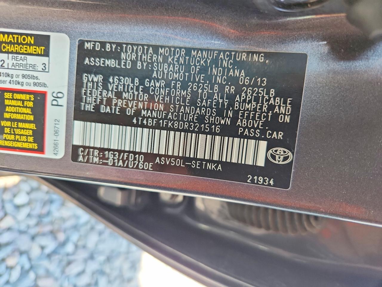 2013 TOYOTA CAMRY LE — Фото 12 из 12