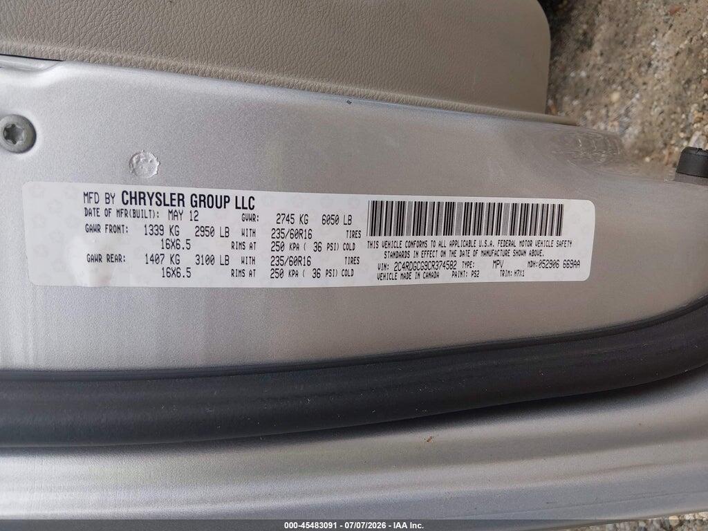 2C4RDGCG9CR374582 2012 DODGE GRAND CARAVAN photo no. 9