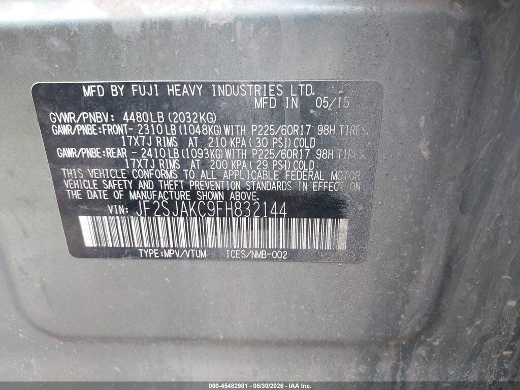 JF2SJAKC9FH832144 2015 SUBARU FORESTER photo no. 9