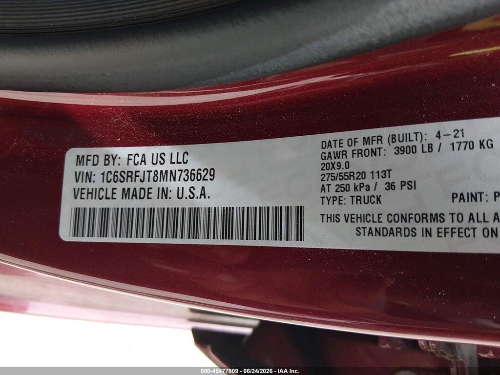 1C6SRFJT8MN736629 2021 RAM 1500 photo no. 9