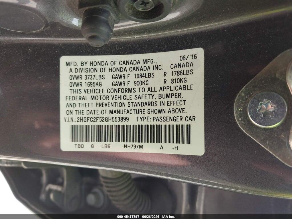 2HGFC2F52GH553899 2016 HONDA CIVIC photo no. 9