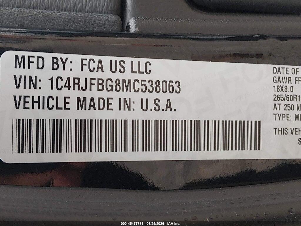 1C4RJFBG8MC538063 2021 JEEP GRAND CHEROKEE photo no. 9