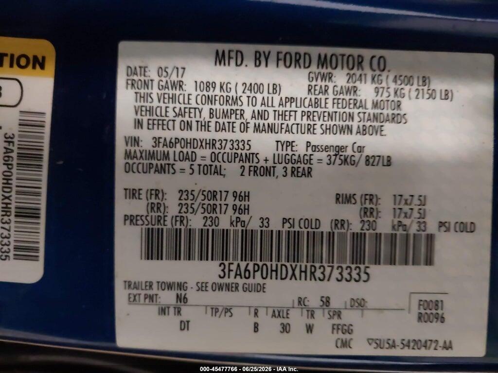 3FA6P0HDXHR373335 2017 FORD FUSION photo no. 9