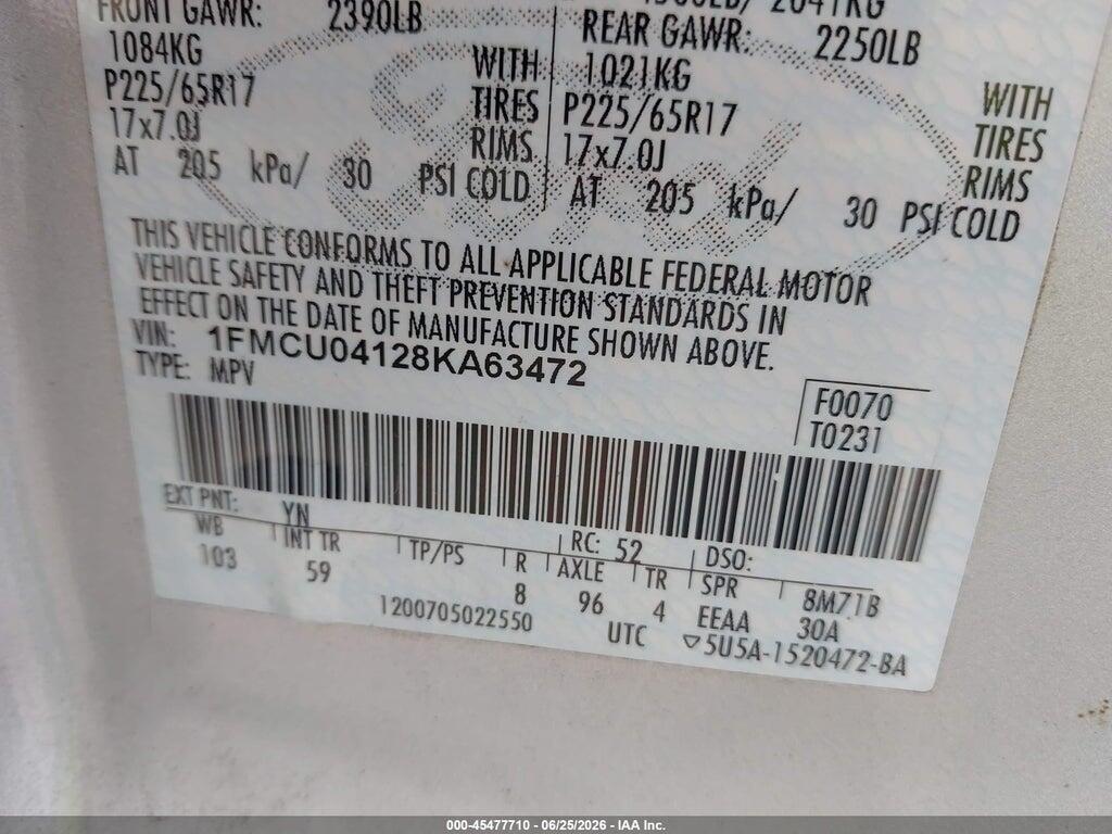 1FMCU04128KA63472 2008 FORD ESCAPE photo no. 9