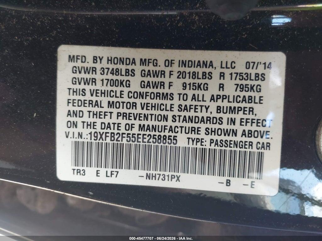 19XFB2F55EE258855 2014 HONDA CIVIC photo no. 9