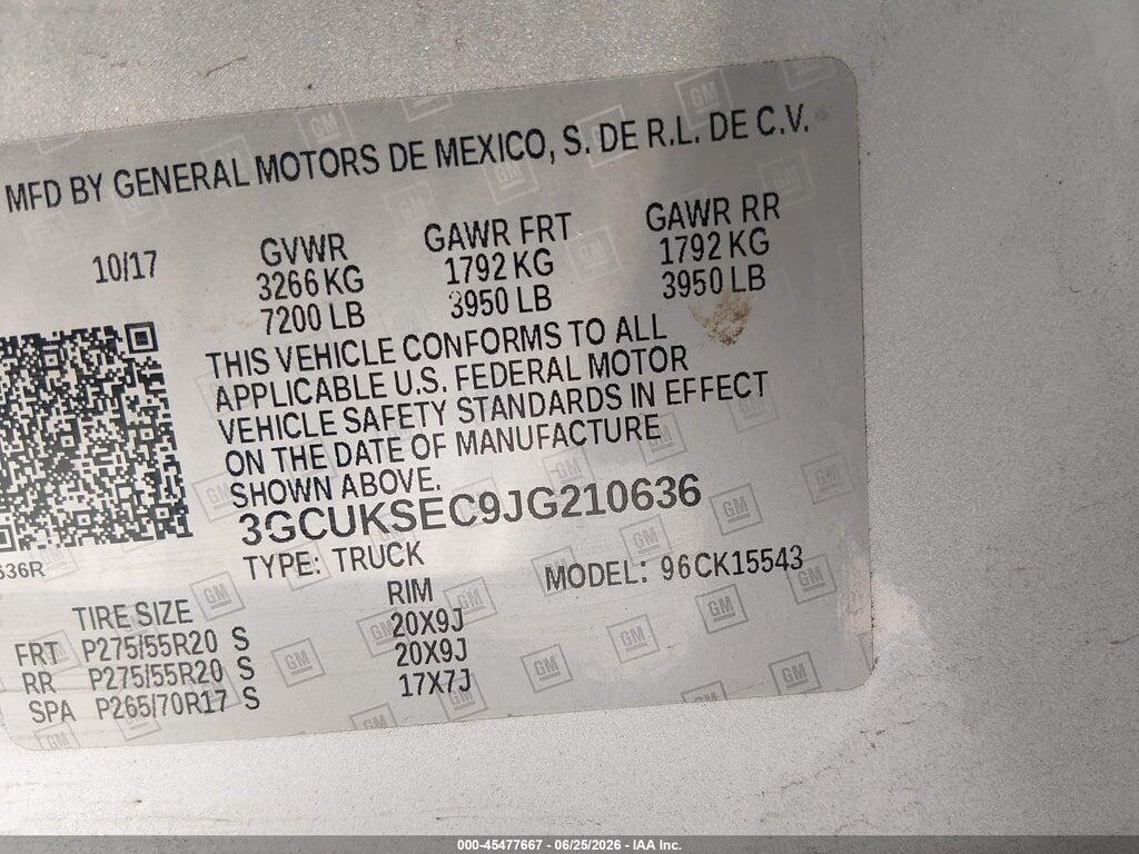 3GCUKSEC9JG210636 2018 CHEVROLET SILVERADO 1500 photo no. 9
