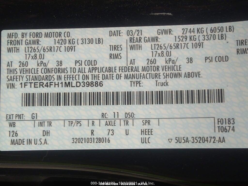 1FTER4FH1MLD39886 2021 FORD RANGER photo no. 9