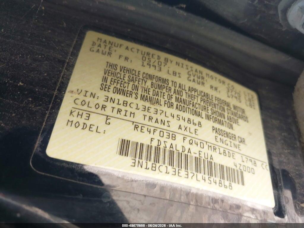 3N1BC13E37L454868 2007 NISSAN VERSA photo no. 9