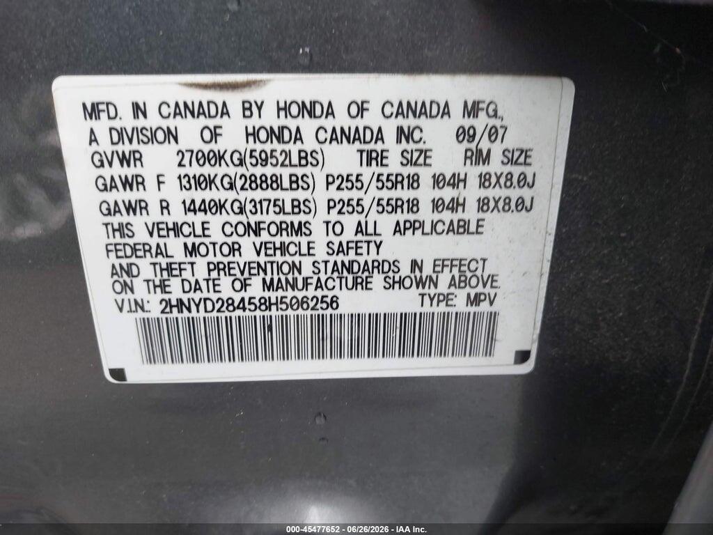 2HNYD28458H506256 2008 ACURA MDX photo no. 9