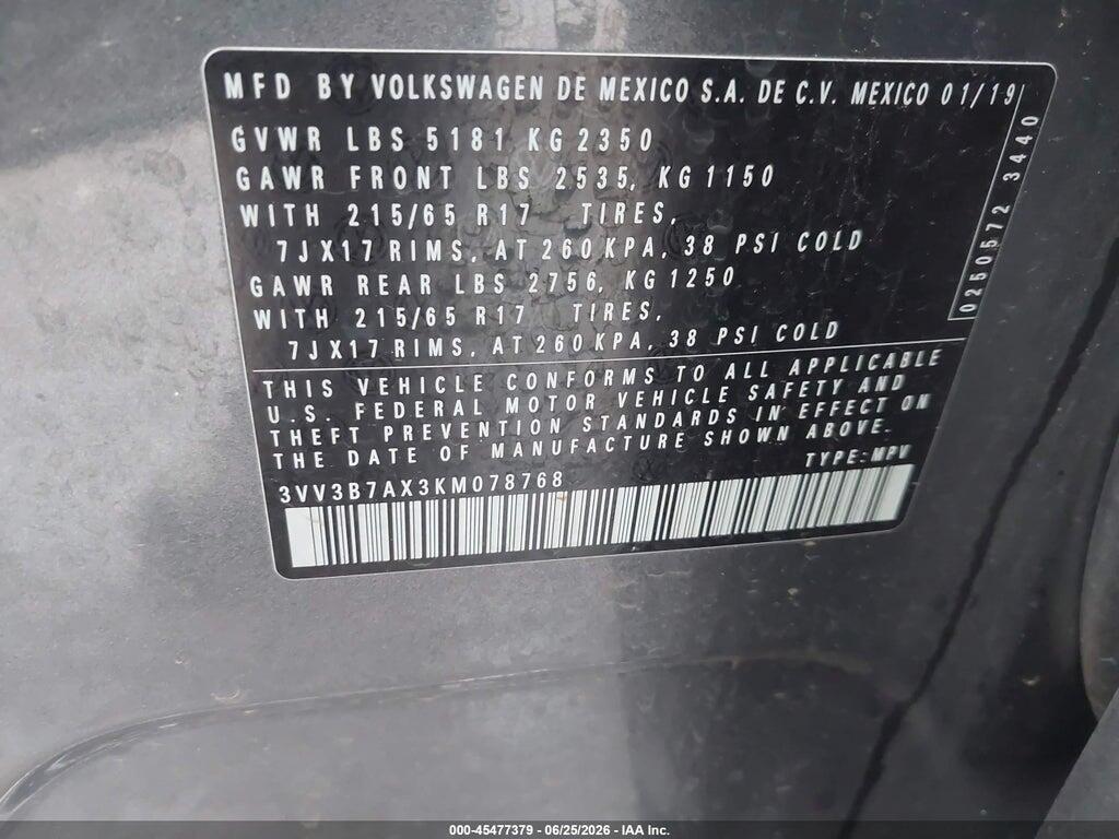 3VV3B7AX3KM078768 2019 VOLKSWAGEN TIGUAN photo no. 9