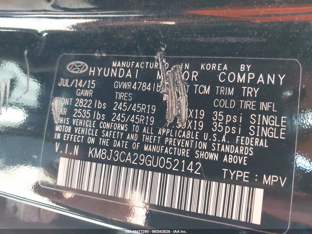KM8J3CA29GU052142 2016 HYUNDAI TUCSON photo no. 9