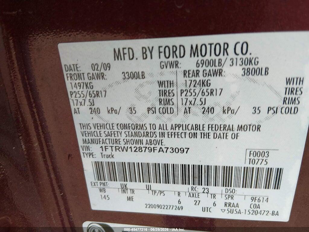 1FTRW12879FA73097 2009 FORD F-150 photo no. 9