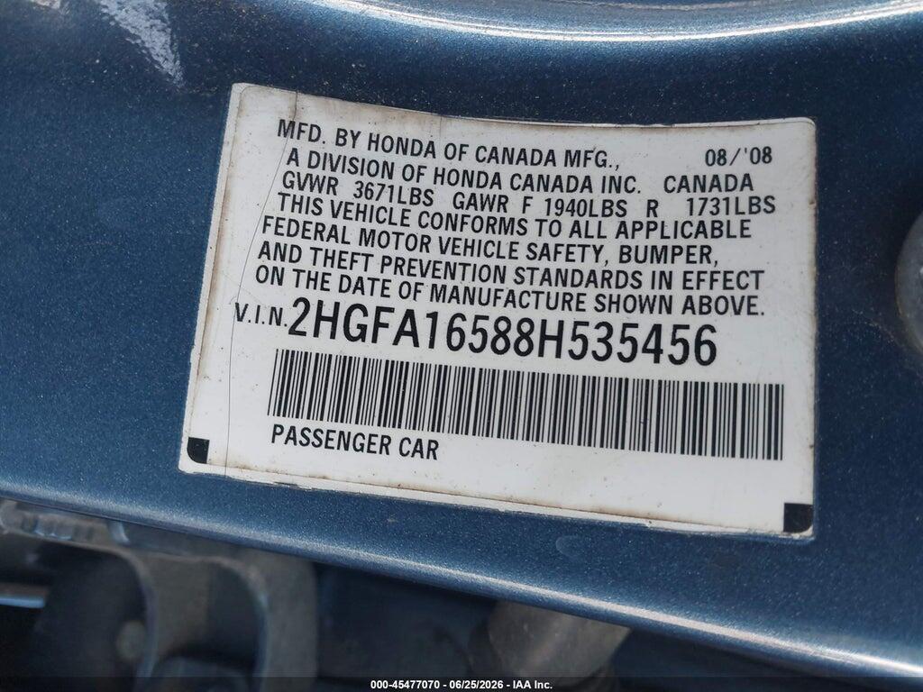 2HGFA16588H535456 2008 HONDA CIVIC photo no. 9
