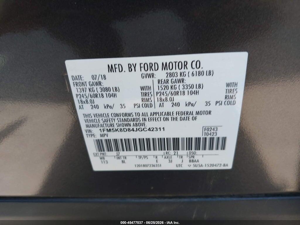 1FM5K8D84JGC42311 2018 FORD EXPLORER photo no. 9