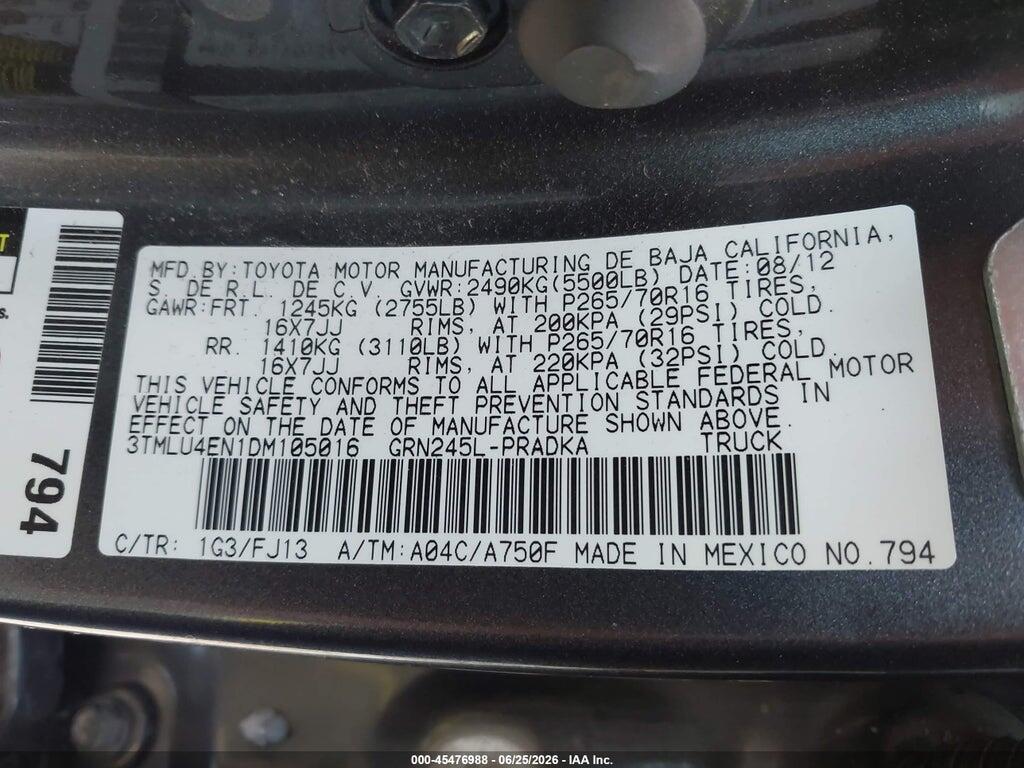 3TMLU4EN1DM105016 2013 TOYOTA TACOMA photo no. 9