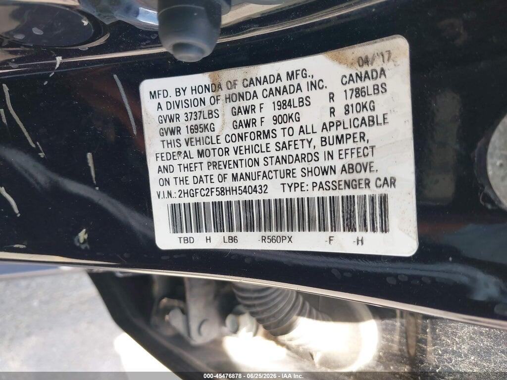 2HGFC2F58HH540432 2017 HONDA CIVIC photo no. 9