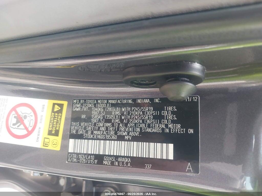 5TDDK3EH6DS195360 2013 TOYOTA HIGHLANDER photo no. 9