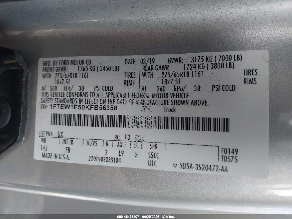 1FTEW1E50KFB56358 2019 FORD F-150 photo no. 9