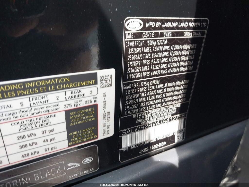 SALWR2RV4JA412758 2018 LAND ROVER RANGE ROVER SPORT photo no. 9