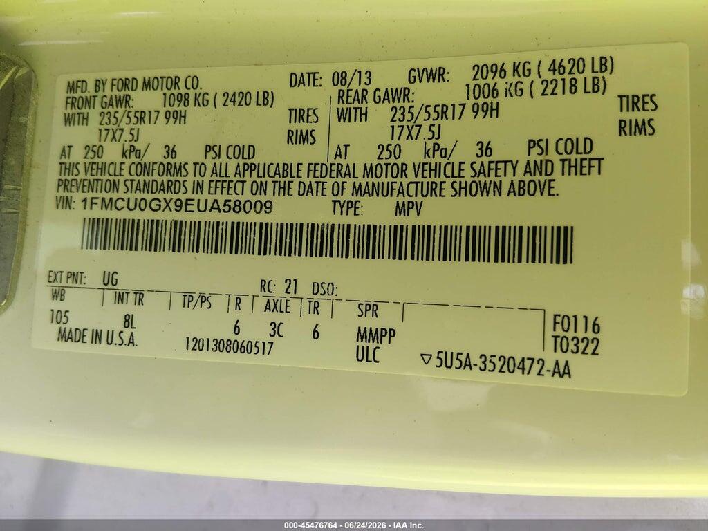 1FMCU0GX9EUA58009 2014 FORD ESCAPE photo no. 9