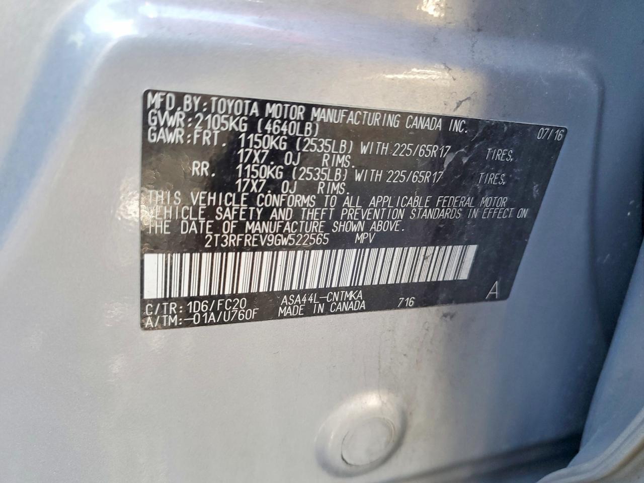 2016 TOYOTA RAV4 XLE — Фото 13 из 13