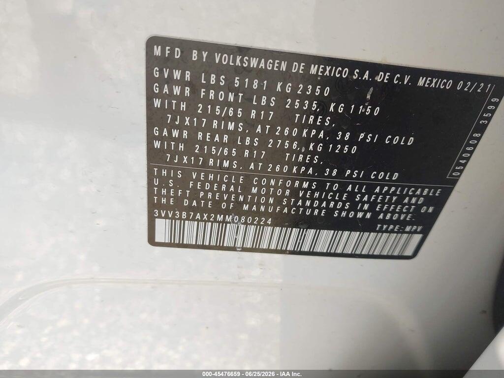 3VV3B7AX2MM080224 2021 VOLKSWAGEN TIGUAN photo no. 9