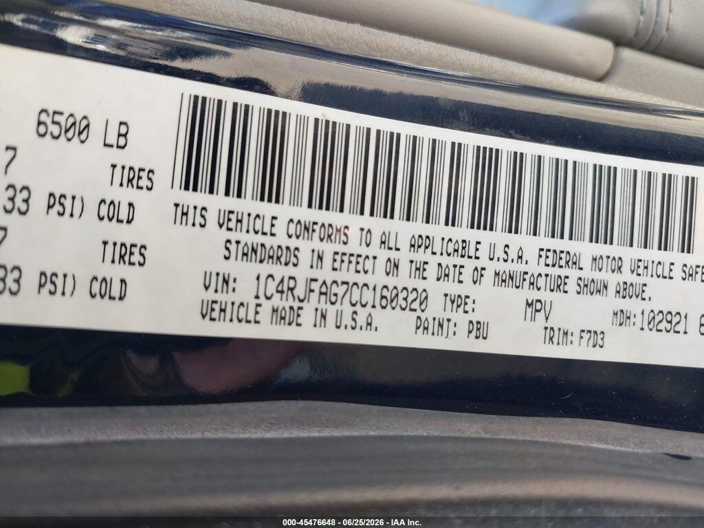 1C4RJFAG7CC160320 2012 JEEP GRAND CHEROKEE photo no. 9