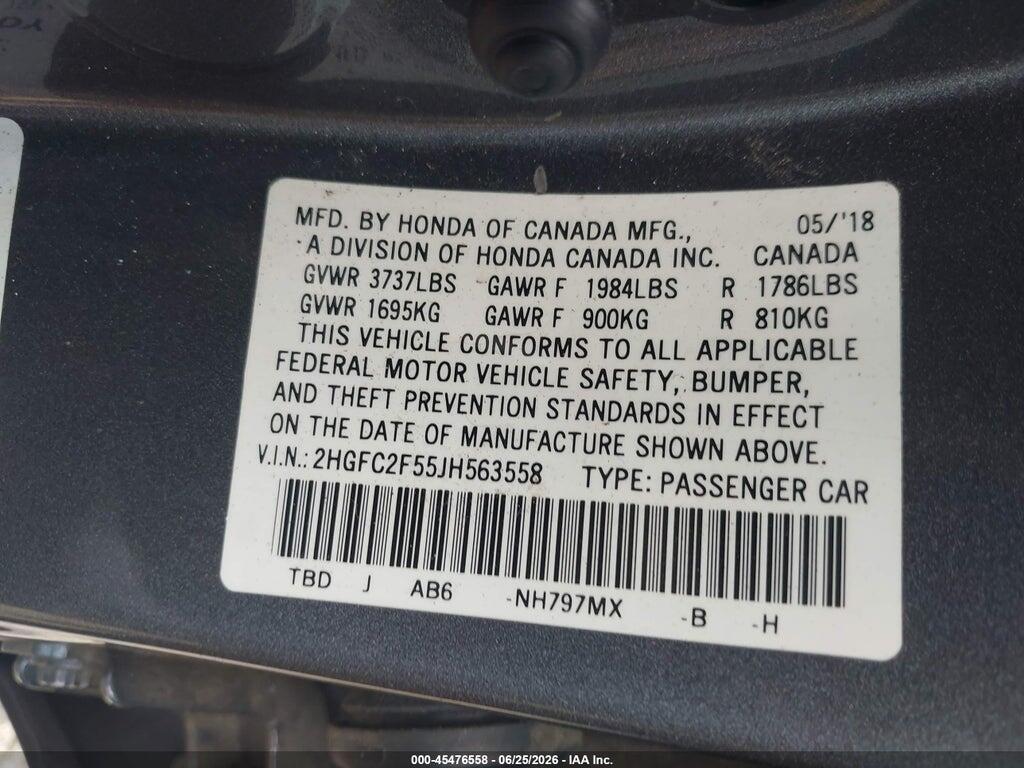2HGFC2F55JH563558 2018 HONDA CIVIC photo no. 9