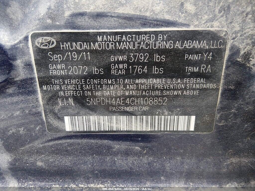 5NPDH4AE4CH108852 2012 HYUNDAI ELANTRA photo no. 9