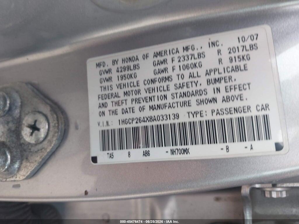 1HGCP264X8A033139 2008 HONDA ACCORD photo no. 9