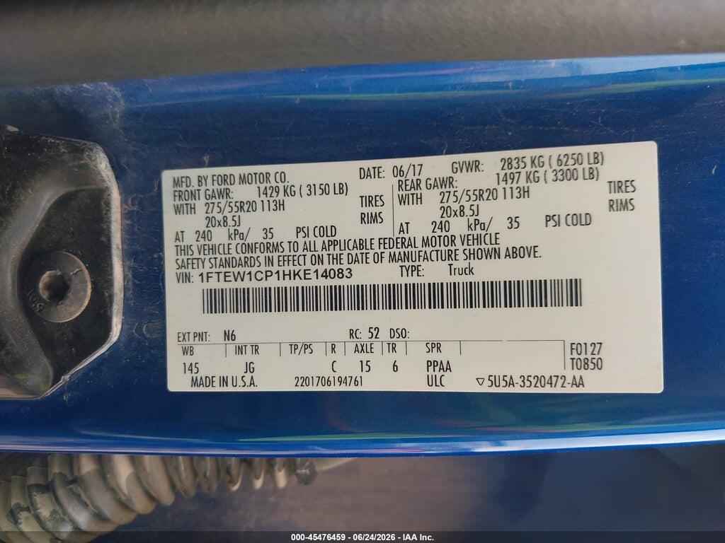 1FTEW1CP1HKE14083 2017 FORD F-150 photo no. 9