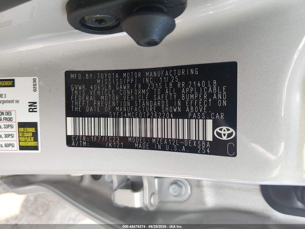 5YFS4MCE0TP262204 2026 TOYOTA COROLLA photo no. 9