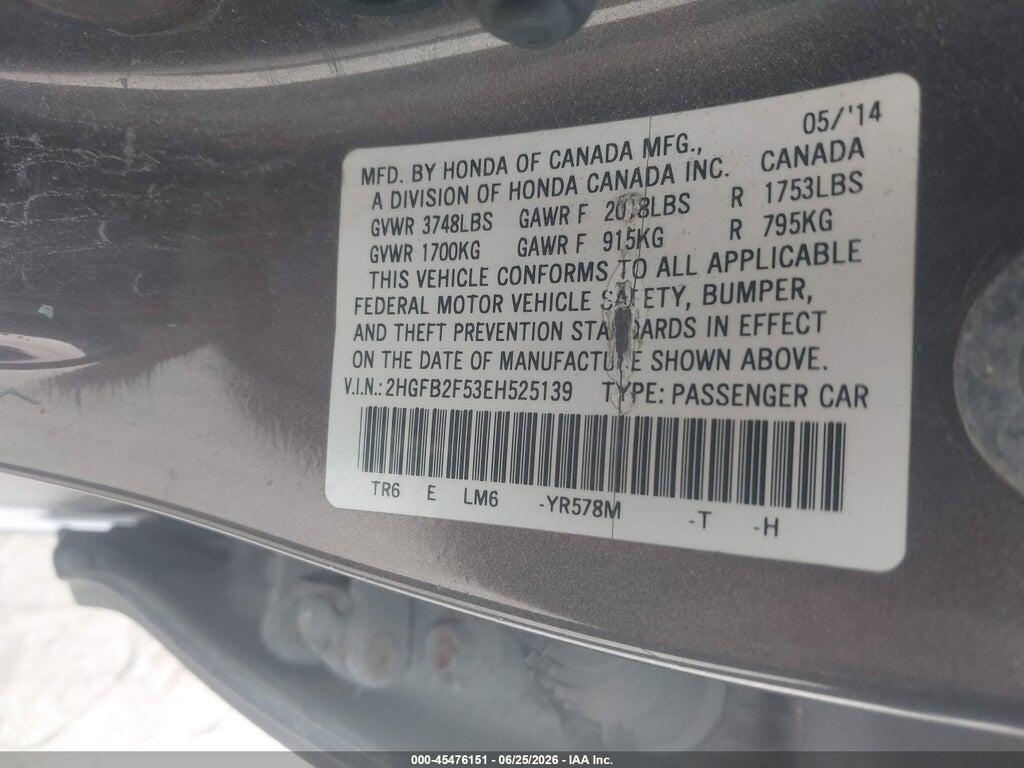 2HGFB2F53EH525139 2014 HONDA CIVIC photo no. 9