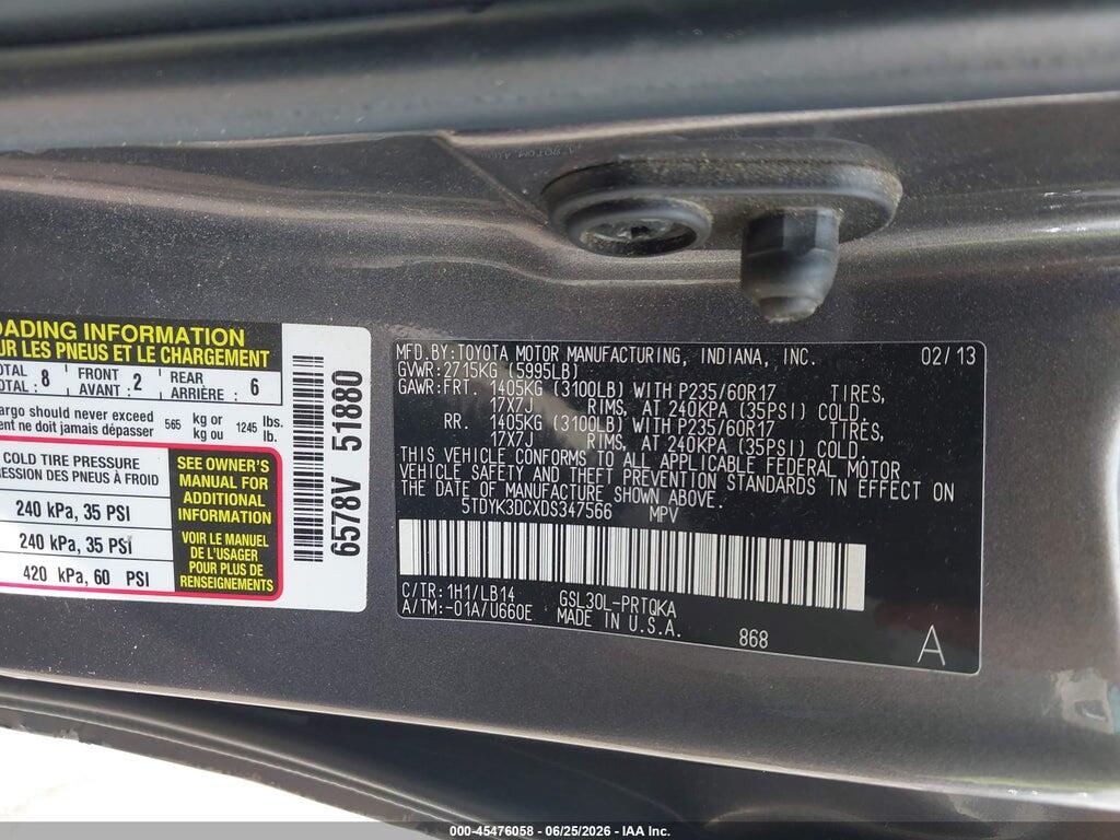 5TDYK3DCXDS347566 2013 TOYOTA SIENNA photo no. 9