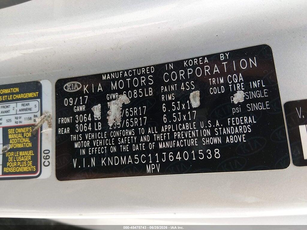 KNDMA5C11J6401538 2018 KIA SEDONA photo no. 9
