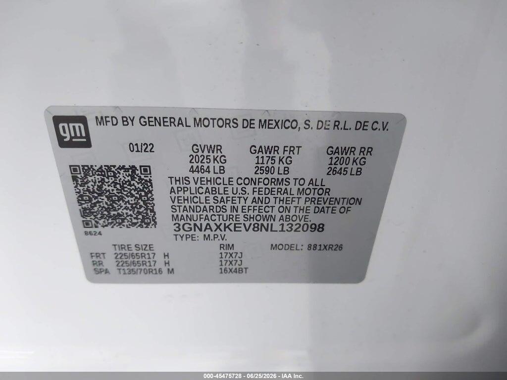 3GNAXKEV8NL132098 2022 CHEVROLET EQUINOX photo no. 9