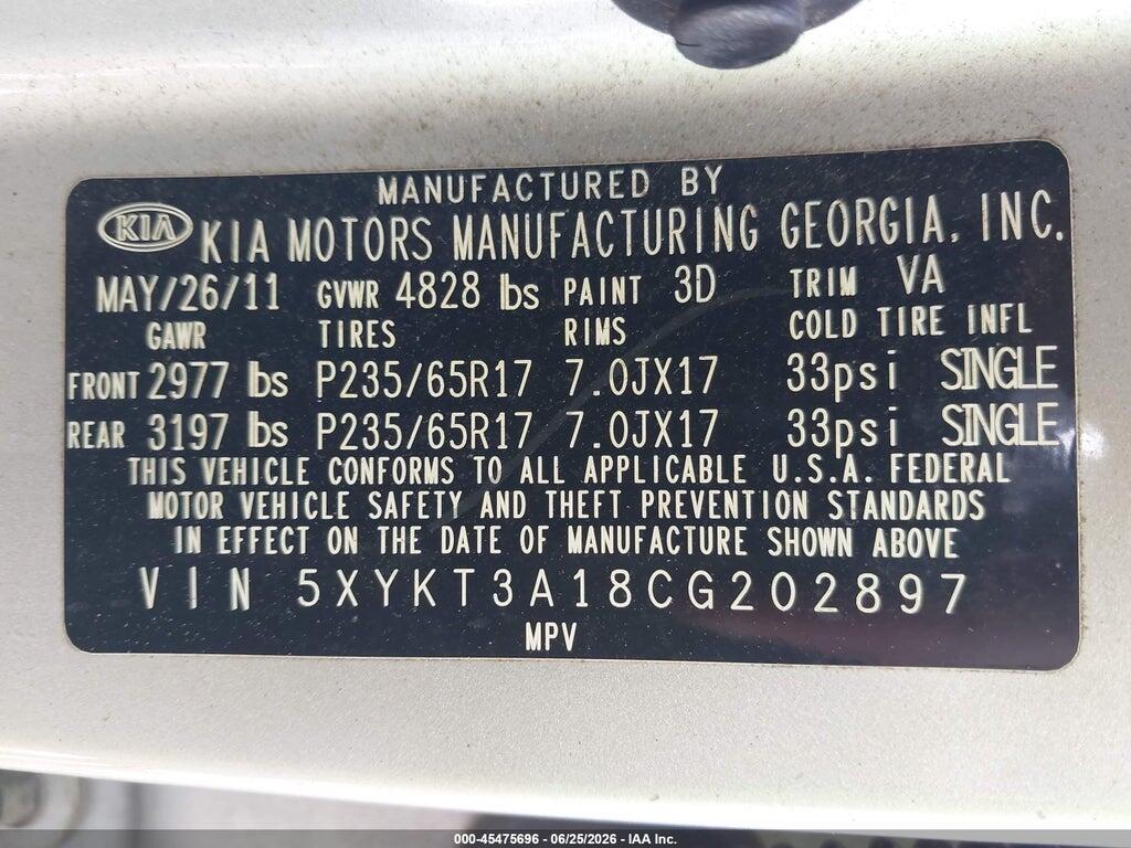 5XYKT3A18CG202897 2012 KIA SORENTO photo no. 9