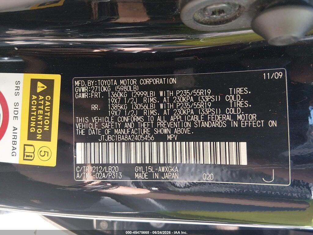 JTJBC1BA8A2405456 2010 LEXUS RX 450H photo no. 9